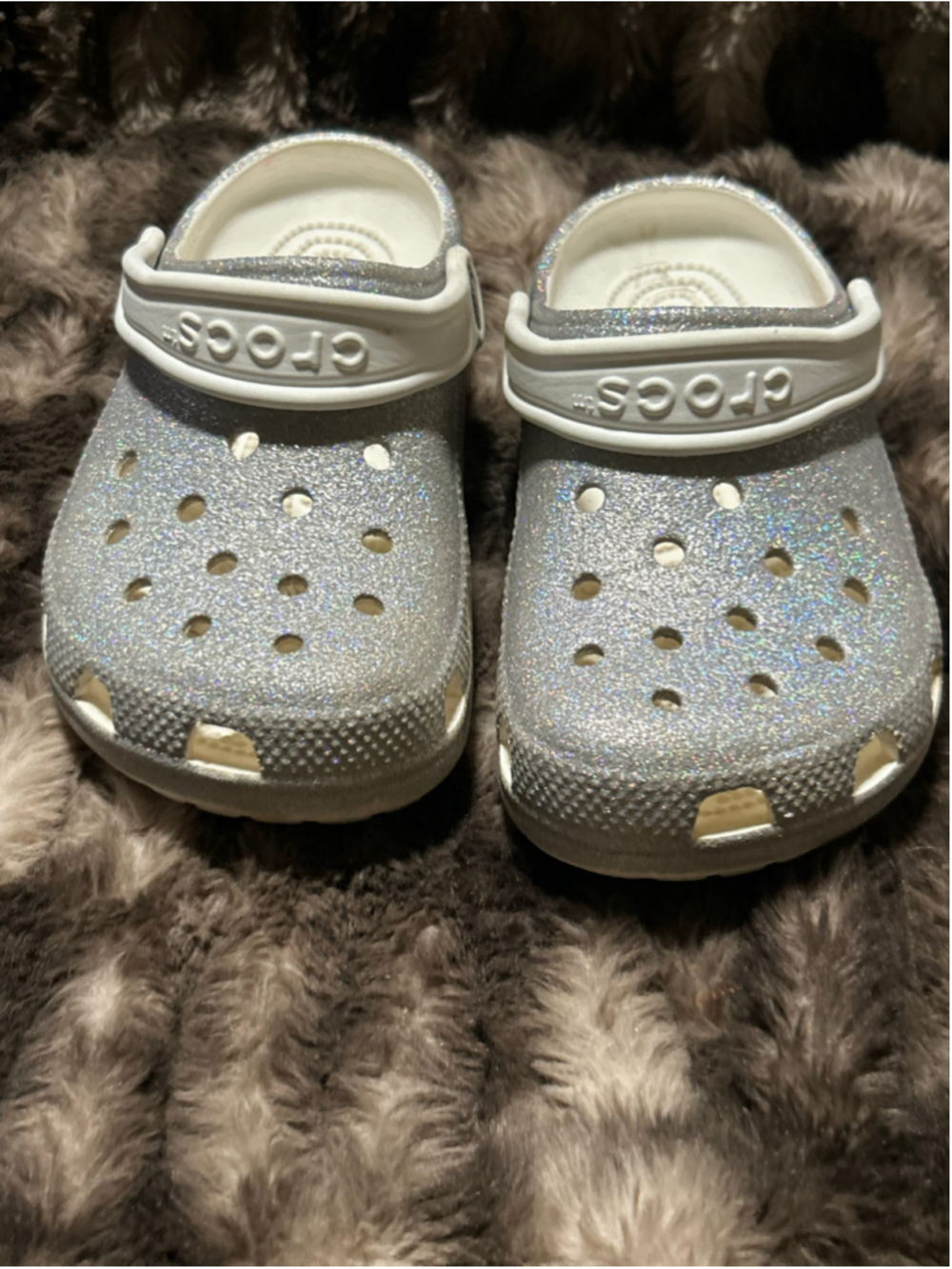 Girls Crocs Glitter Clogs Sandals Silver White Size 1
